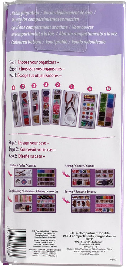 Craft Mates Bead Organizer - 4 Locking Compartments for Crafts, Buttons & Pins | 2XL Size