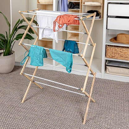Household Essentials X-Frame Clothes Drying Rack - Sturdy Wood Frame, 23.8 Feet Hanging Space, Natural Finish