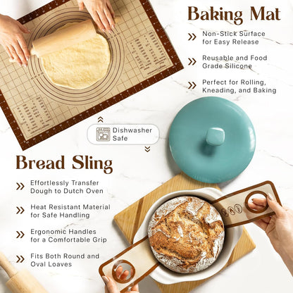 Skiennix Sourdough Starter Kit - Beginner-Friendly Baking Supplies with 10" Round & 11" Oval Banneton Baskets