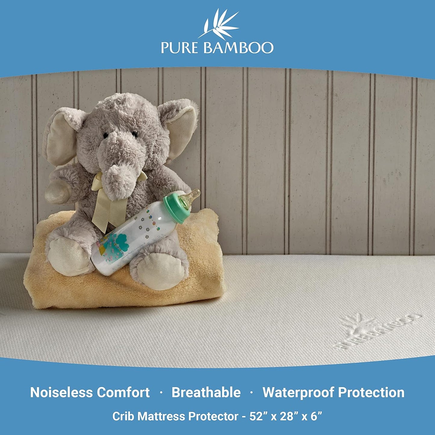 Pure Bamboo Bamboo Crib Mattress Protector - Waterproof, Breathable & Noiseless Cover | Fits 52x28x6 Inch Mattress