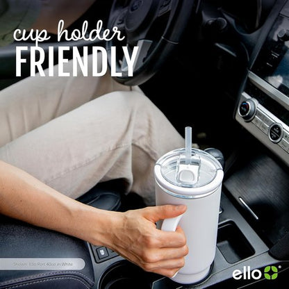 Ello Port 40oz Tumbler - Vacuum Insulated Stainless Steel Water Bottle with Carry Loop & Straw | Halogen Blue