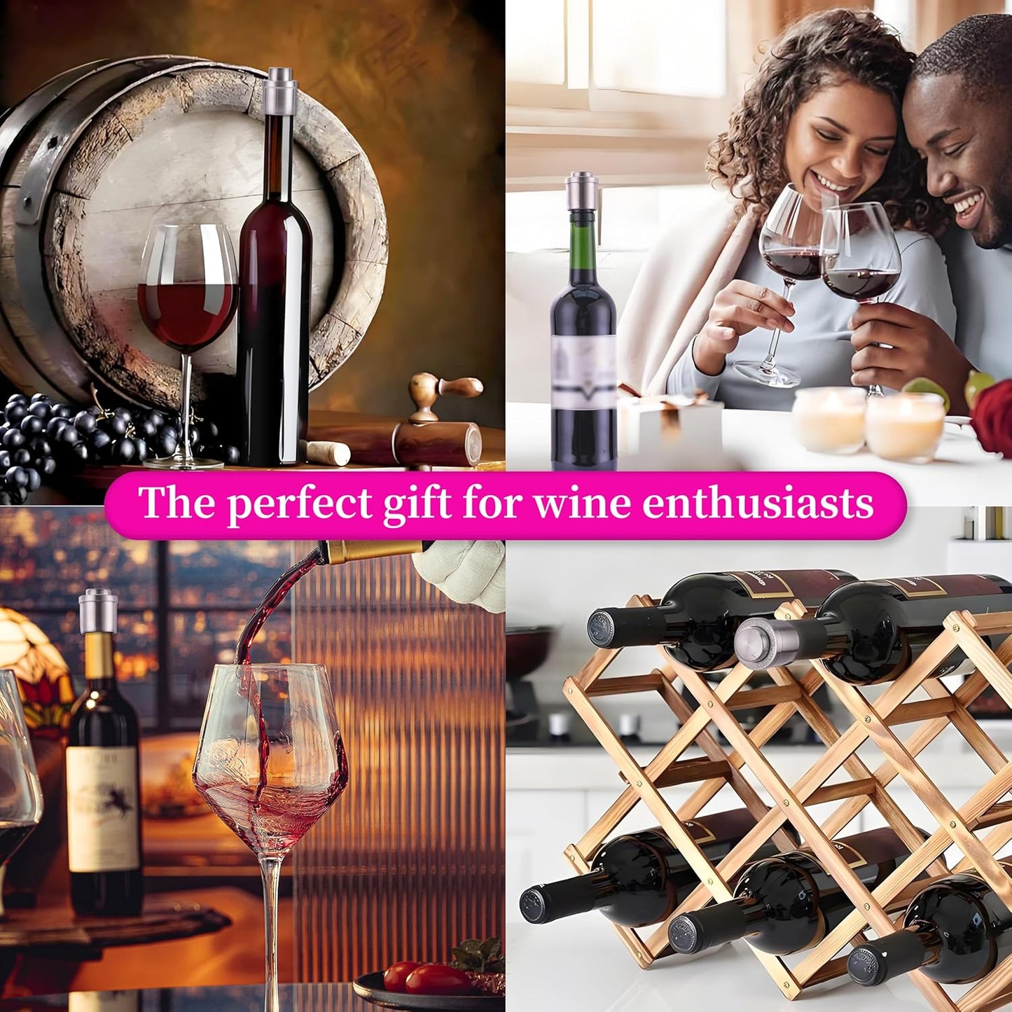 Wine Stoppers Vacuum for Wine Bottles - 2-Pack Stainless Steel Wine Saver with Date Markers, Reusable, Leak-Proof Wine Preserver, Perfect Gifts for Wine Lovers & Bar Accessories