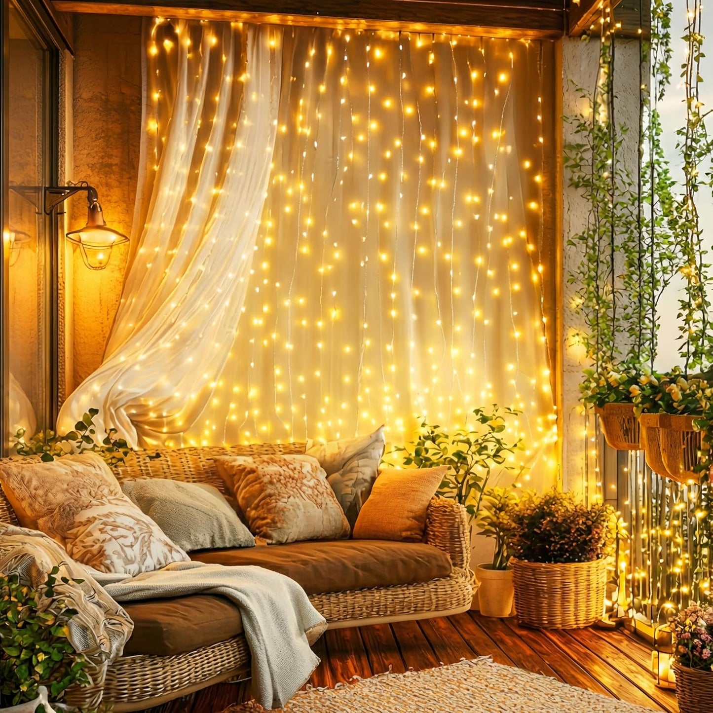 Tuanse 195 LED Curtain Lights - 8 Lighting Modes & Remote Control | 6.5 x 5 Feet Fairy Backdrop for Indoor/Outdoor Decor