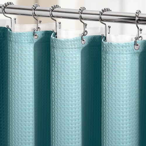 Dynamene Long Shower Curtain and Liner Set - 78 inch Tall Waffle Fabric, Waterproof Clear Liner, Heavy Duty Weighted Hotel Luxury Cloth Shower Curtains for Bathroom with 12 Hooks, 72x78, Teal