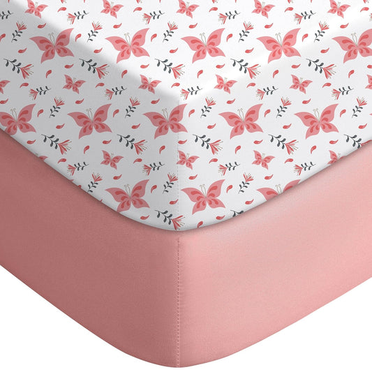 Yoofoss Fitted Pack and Play Sheets - Soft, Breathable Mini Crib Sheets 2-Pack (Pink + Butterflies)