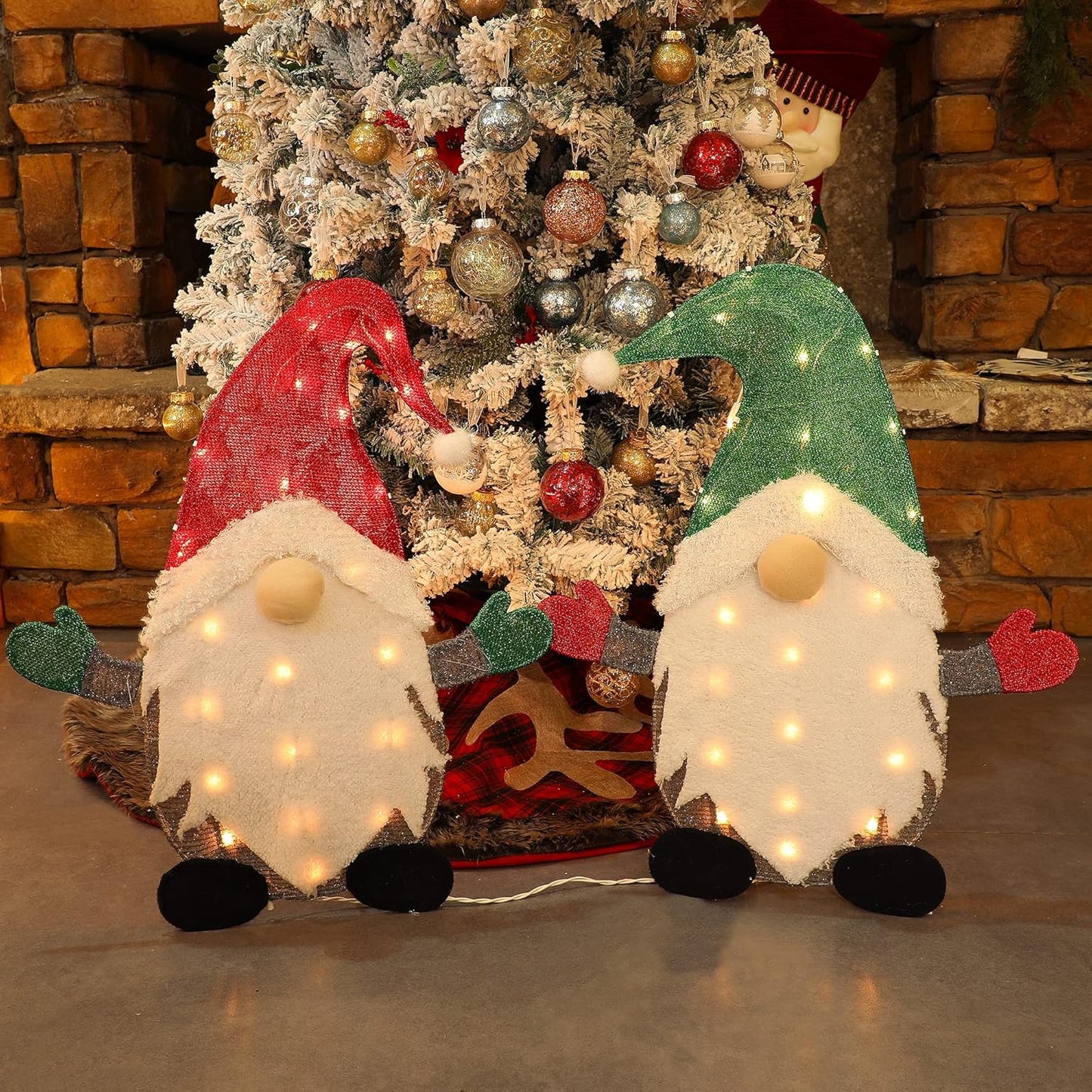 Waterglide Lighted Christmas Tinsel Gnomes - 24 Inch Pre-Lit 2D Stacked Holiday Decorations | Indoor/Outdoor Garden Decor