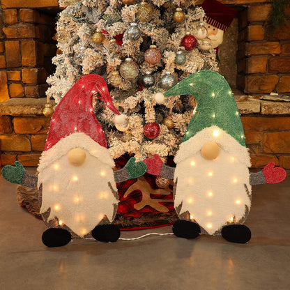 Waterglide Lighted Christmas Tinsel Gnomes - 24 Inch Pre-Lit 2D Stacked Holiday Decorations | Indoor/Outdoor Garden Decor