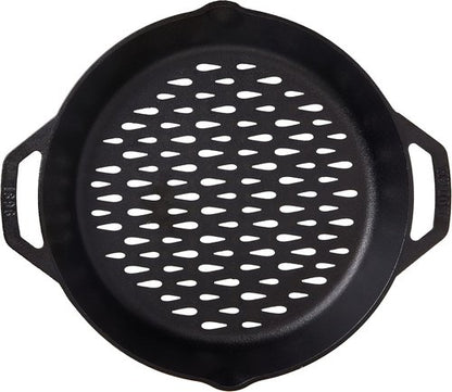 Lodge Pre-Seasoned Cast Iron Grilling Pan - 12 Inch Round Design for Perfect Grilling | Prevents Food from Falling Through