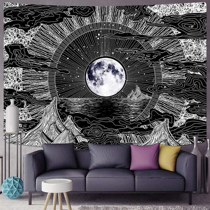 Sevenstars Psychedelic Mountain Tapestry - Moon & Star Clouds Design for Room Decor