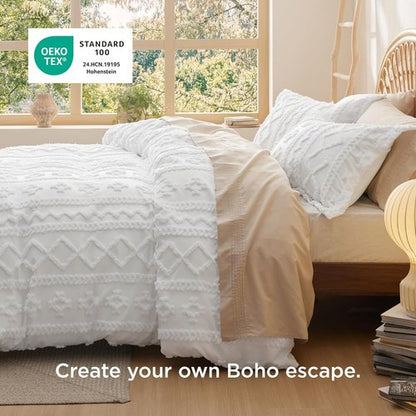Bedsure Boho Duvet Cover - Soft & Comfortable Queen Size Bedding Set in Olive Green | Machine Washable Design