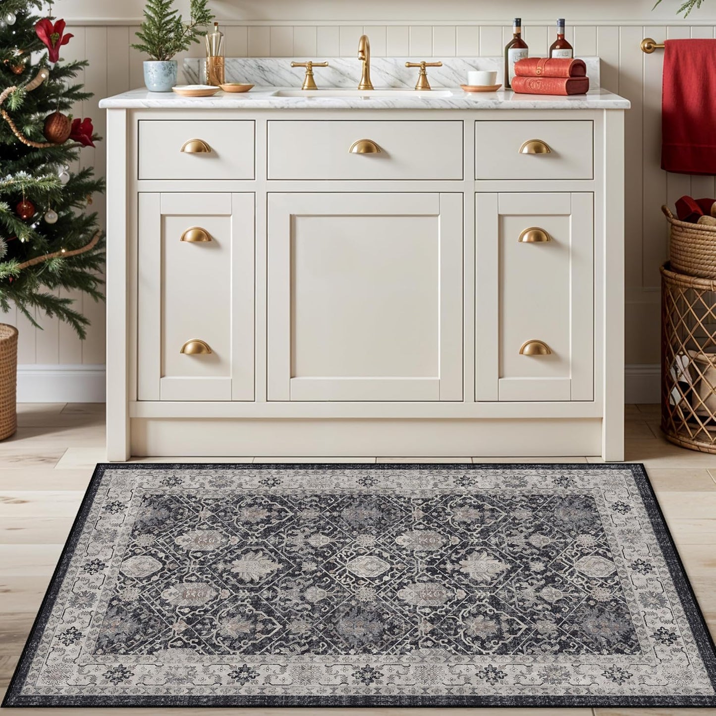 Skiennix Washable 3x4 Entryway Area Rug - Ultra Soft, Anti-Slip Low Pile Carpet for Indoor Use | Black