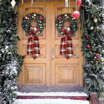 Red Plaid Burlap Wreath Sash for Front Door - Holiday Christmas Ribbon Accessory (Variation: Red Plaid)