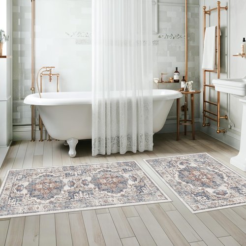 4 Pieces Kitchen Rug Set: Washable Water Resisitant Carpet for Sink Stove Area Soft Floor Mats with Non-Slip Backing for Bathroom Low-Pile Runners for Family with Elderly Dogs(2x3+2x4+2x5+2x6,Brick)