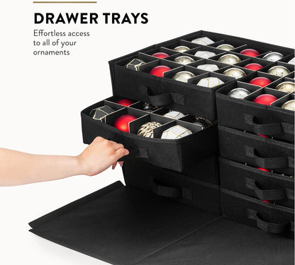 ZOBER Christmas Ornament Storage Box | Durable 600D Oxford Fabric - Holds 128 Ornaments in Drawer Trays - Red