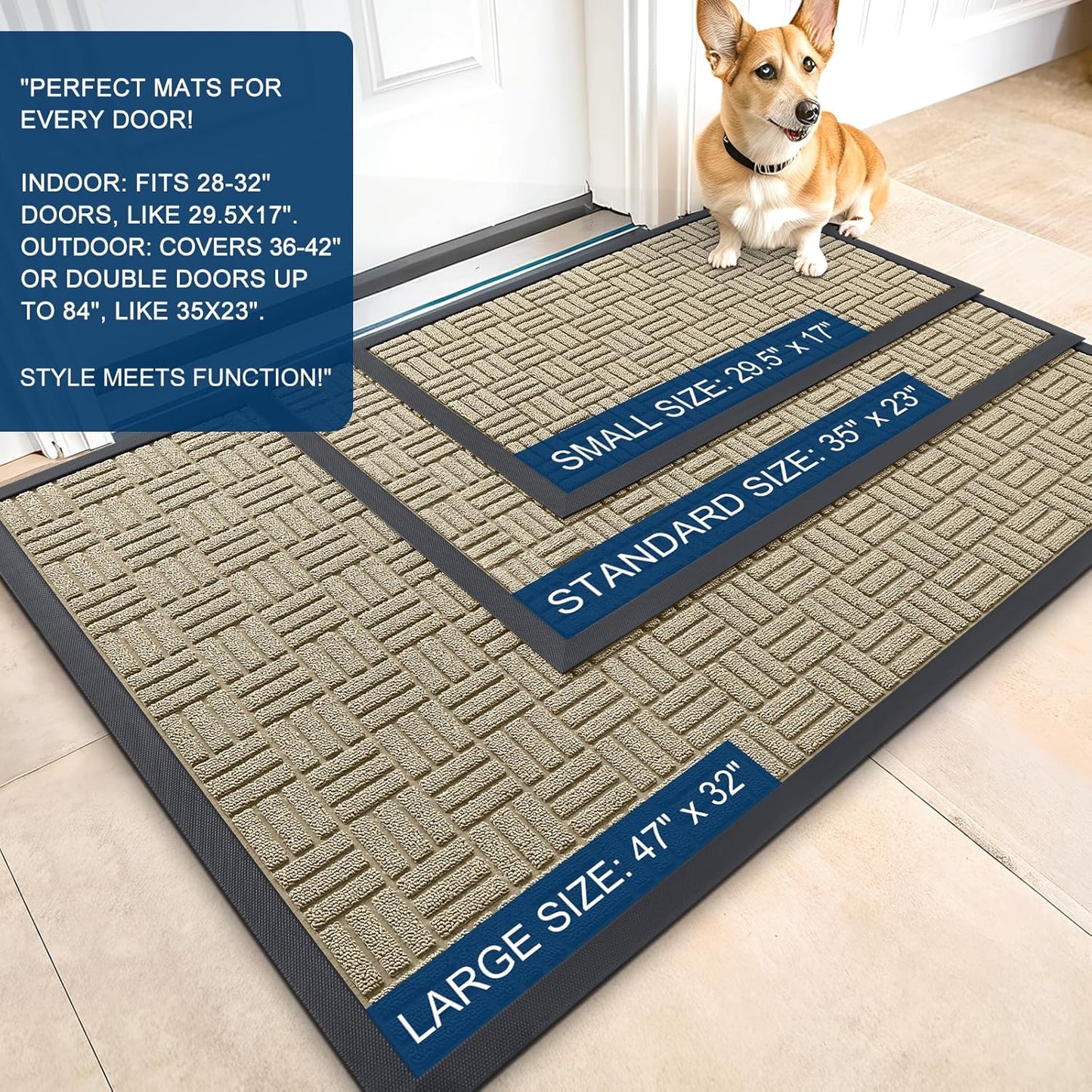 OLANLY Heavy Duty Front Door Mat - Absorbent Natural Rubber, Non-Slip, 29.5x17 Inches | Beige Indoor/Outdoor Doormat