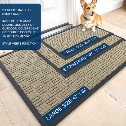 OLANLY Heavy Duty Front Door Mat - Absorbent Natural Rubber, Non-Slip, 29.5x17 Inches | Beige Indoor/Outdoor Doormat