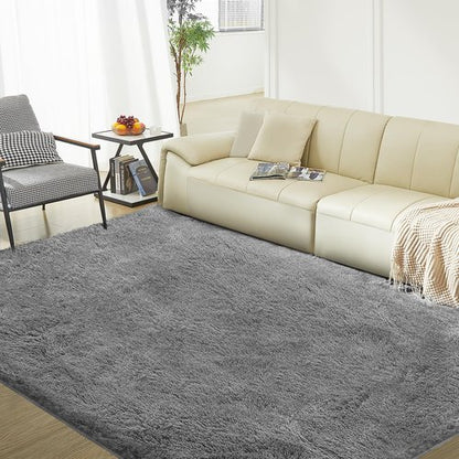 5X8 Ultra Soft Rug for Living Room, 5X8 Fluffy Shag Area Rug for Bedroom, Modern Shaggy Carpets Fuzzy Rug for Teens Dorm Nursery Home Decor Aesthetic, Upgrade Anti-Skid Durable, Grey
