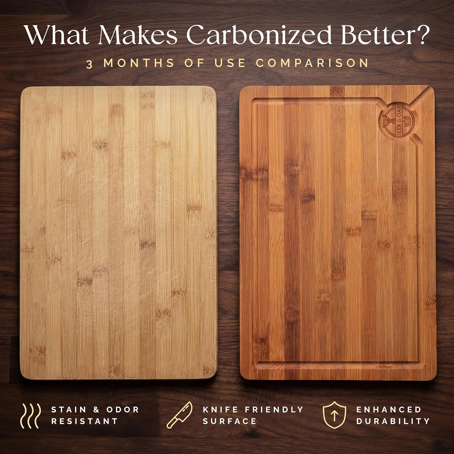 Skiennix 3-Piece Bamboo Cutting Board Set - Eco-Friendly, Pre-Oiled & Non-Toxic | Perfect for Kitchen Use