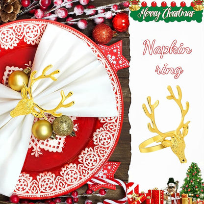 Gin Gle Bells Gold Antler Napkin Rings Set of 12 - Christmas Holiday Table Decor (Variation of THIS listing: Gin Gle Bells - Gold+12)