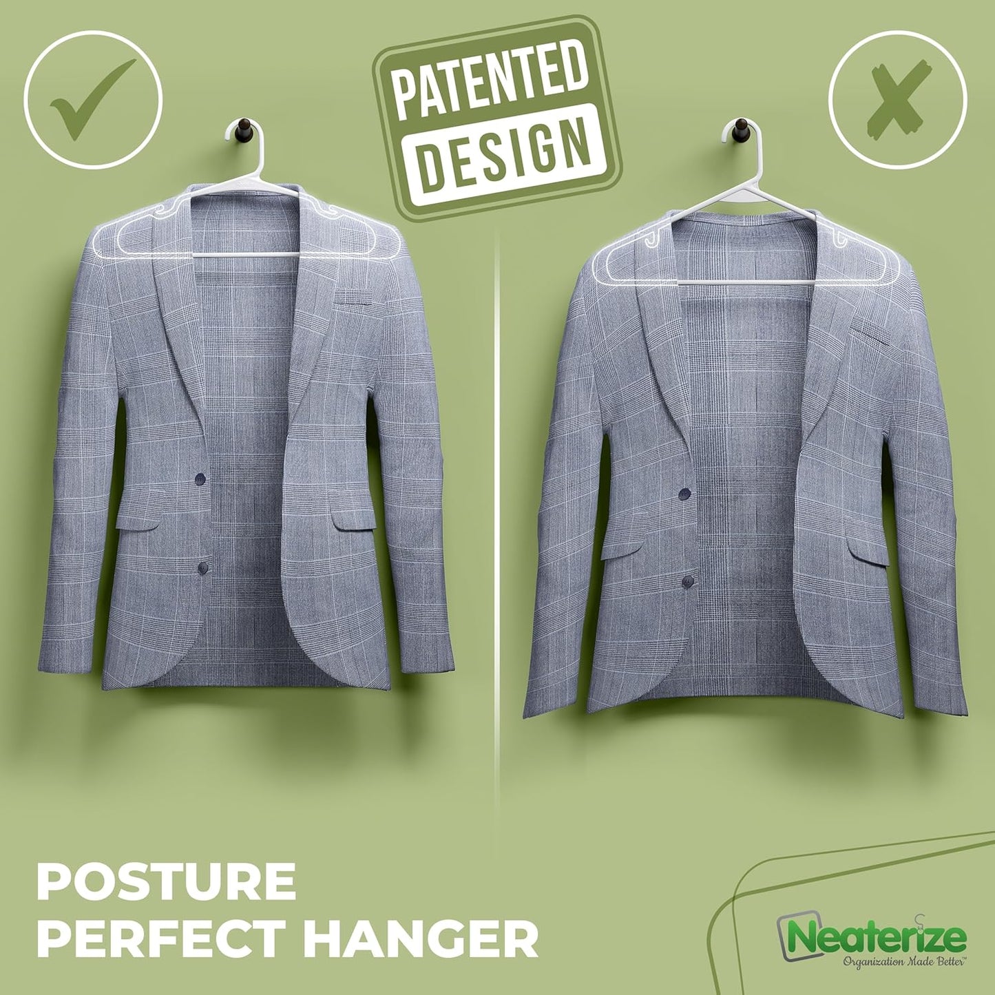 Neaterize Clothes Hangers - 100 Pack Plastic Hangers for Adults | Space-Saving White Coat Hangers