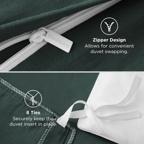 Bedsure Forest Green Duvet Cover Set - Extra Soft Cotton-Like Polyester, Full Size 3 Pieces with Zipper Closure