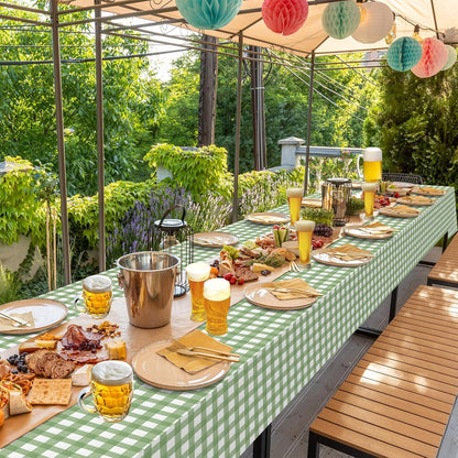 Skiennix Disposable Plastic Tablecloths - Sage Green Gingham Checkered Design | 54 x 108 Inch for Parties