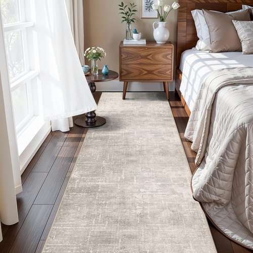 Abstract 2x10 Kitchen Rug Runners - Soft, Washable Non-Slip Area Rug for Hallway & Entryway | Beige/Cream