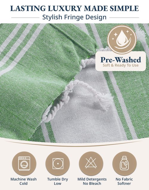 LANE LINEN Turkish Beach Towels, 2 Pack Extra Large Beach Towel, Pre-Washed for Soft Feel, Oversized Sand Free Quick-Dry Pool Towel, Beach Towels for Adults,39"x71" - Jade Green