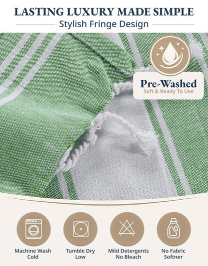 LANE LINEN Turkish Beach Towels, 2 Pack Extra Large Beach Towel, Pre-Washed for Soft Feel, Oversized Sand Free Quick-Dry Pool Towel, Beach Towels for Adults,39"x71" - Jade Green
