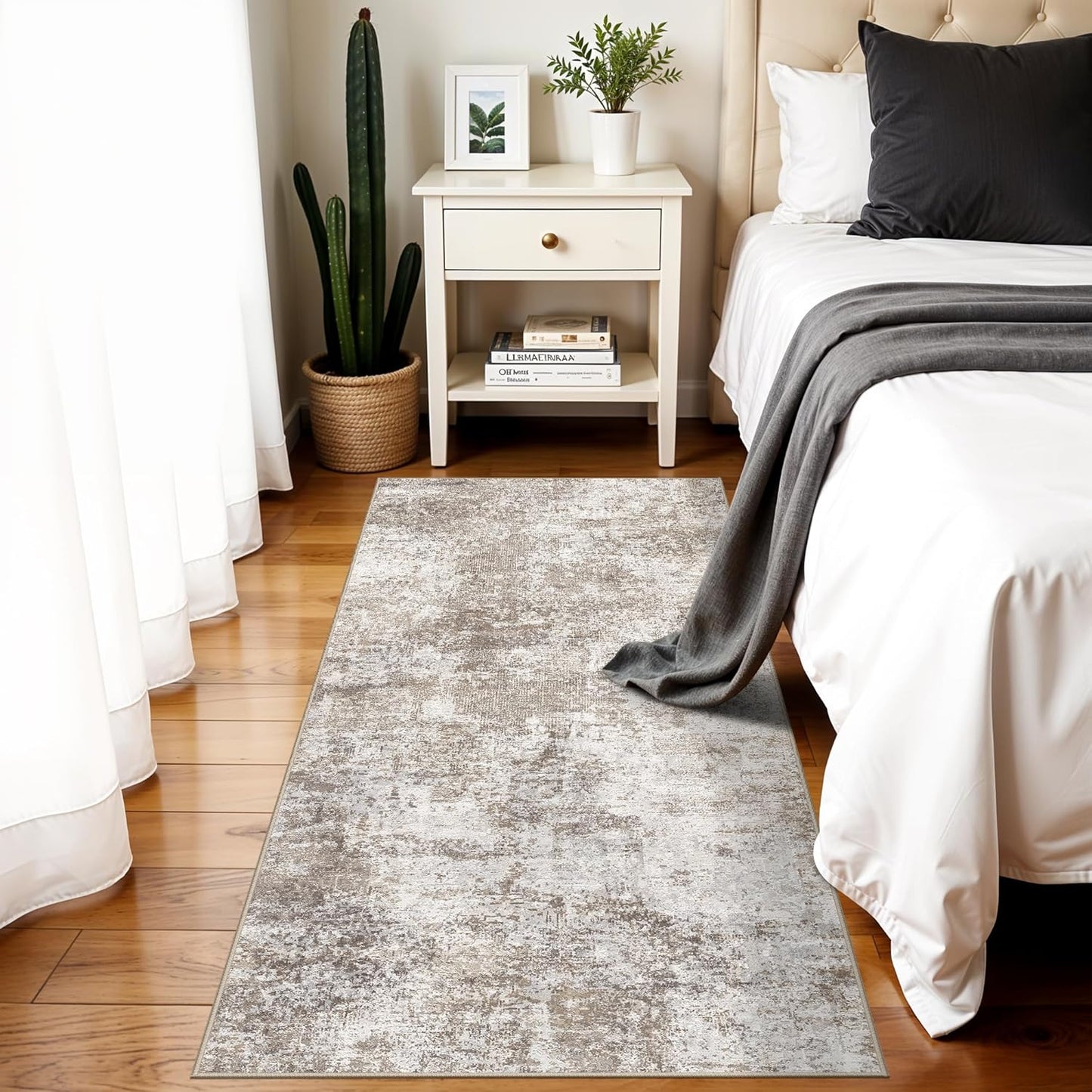 Skiennix Washable 2x5 Entryway Runner Rug - Modern Abstract Non-Slip, Easy-Clean, Stain-Resistant (Brown/Beige)
