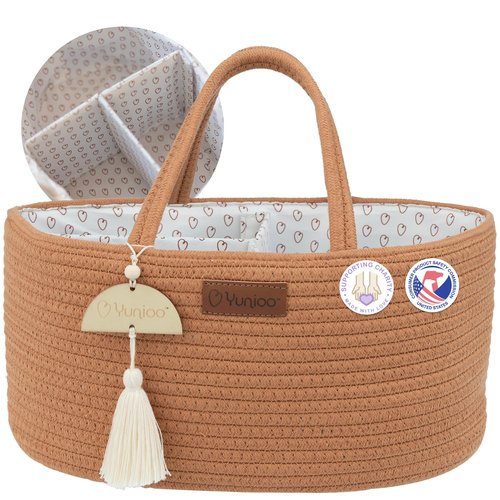 Yunioo Baby Diaper Caddy Organizer, Portable Nursery Storage Basket with Sturdy Handle Diaper Caddy Basket, Car Caddy for Diapers and Baby Wipes, Newborn Essentials