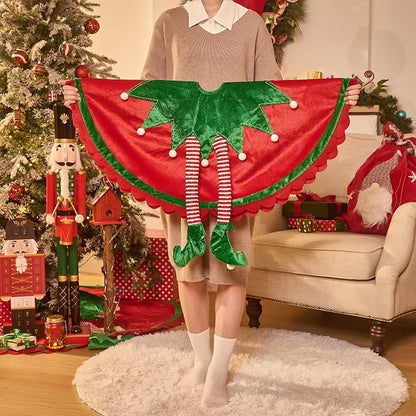 Valery Madelyn 48" Elf Christmas Tree Skirt - Red & Green Velvet