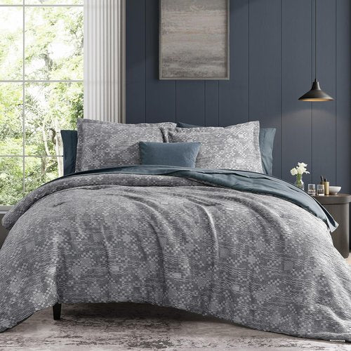 MaiRêve King Comforter Set Navy Blue, Crinkle Textured Design Bedding Set 7 Pieces Bed in A Bag, All Season Farmhouse Comforter Set with Sheets, Pillowcases & Shams
