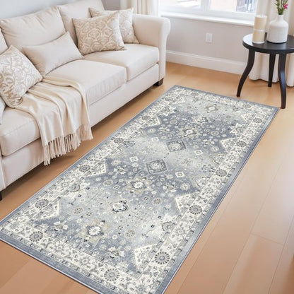 3x6 Hallway Washable Runner Rug : Vintage Non-Slip Soft Kitchen Laundry Runner Farmhouse Entryway Living Room Floor Mat Stain Resistant Carpet for Bedroom Bathroom Distressed Beside Rug(3x6,Grey)