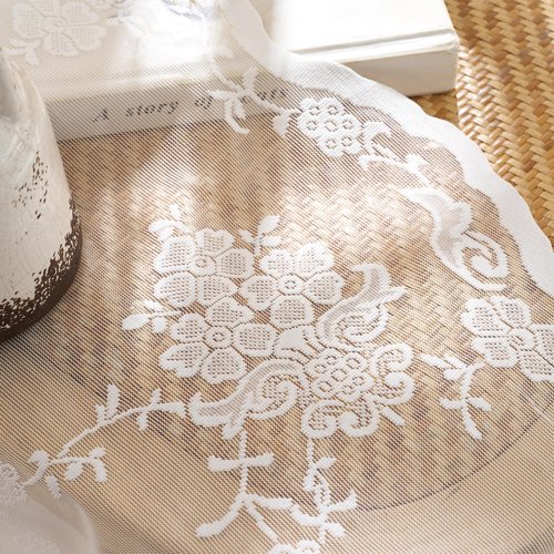 NICETOWN Lace Sheer Curtains 84 Inches Long for Bedroom, Shabby Chic Rose Flora Semi White Sheer Curtains for Living Room French Door, 1 Pair, Rod Pocket, 52 x 84 Inch, Ivory White