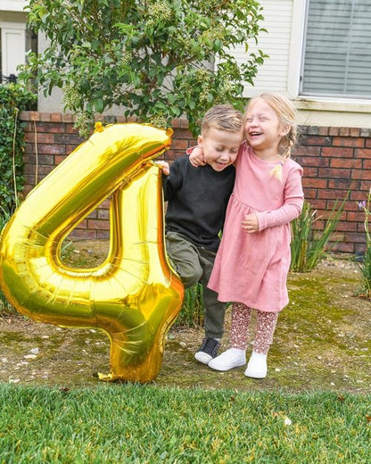 Gold 4 Balloon - 40 Inch Number 4 Balloon for 4th Birthday Party Decorations | Gold & Black Design