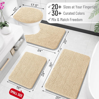OLANLY U-Shaped Toilet Rug - Extra Soft Absorbent Chenille Bath Mat | 24x24 Inches, Beige, Non-Slip