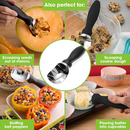 Spring Chef Premium Ice Cream Scoop & Stainless Steel Zester | 2-Piece Bundle in Black