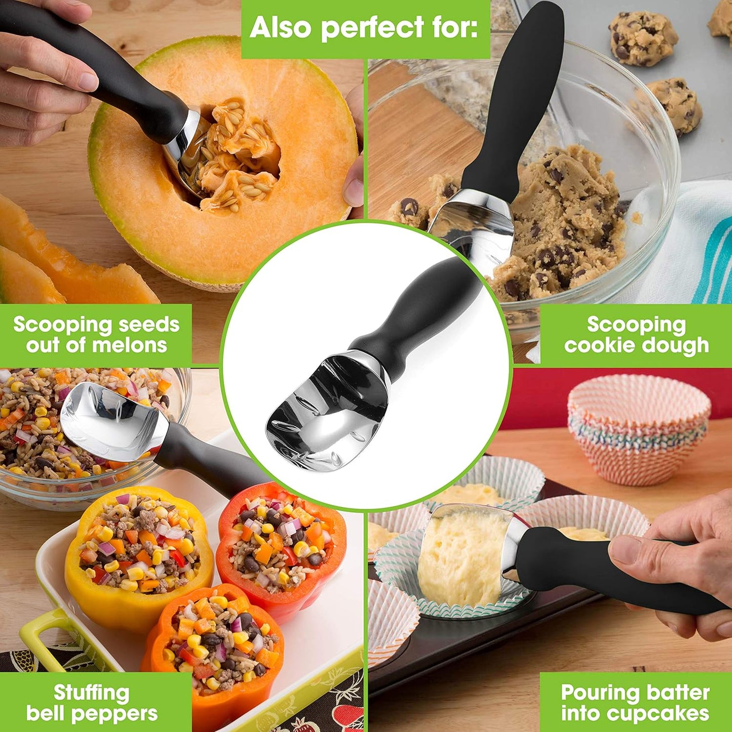 Spring Chef Ice Cream Scoop & Swivel Vegetable Peeler Bundle - Professional Quality - Black
