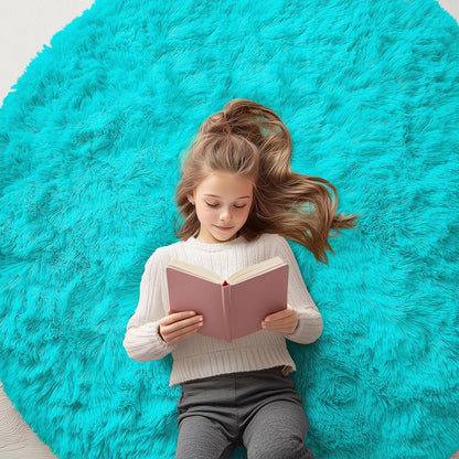OLANLY Teal Blue Round Rug - Soft, Fluffy, Machine Washable 5 ft Area Rug for Bedroom & Living Room Decor
