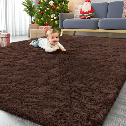 OLANLY 8x10 Machine Washable Large Area Rugs for Living Room, Bedroom, Soft Fluffy Shaggy Bedside Rug, Indoor Floor Carpet for Kids Girls and Boys, Dorms, Nursery, Home Decor Aesthetic, Coffee