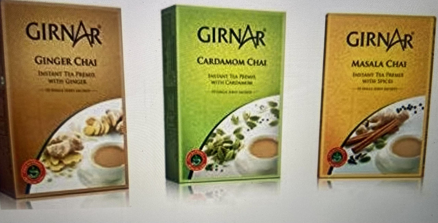 Girnar Instant Milk Tea - Combo Pack - 10 Tea Pouch X 3 Packs - Masala, Ginger and Cardamom