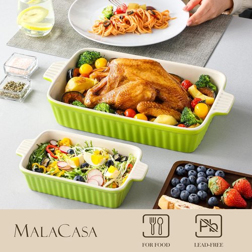 MALACASA Bakeware Set - 4-Piece Porcelain Baking Pans for Oven | Green Casserole Dishes (9.4"-14.7")