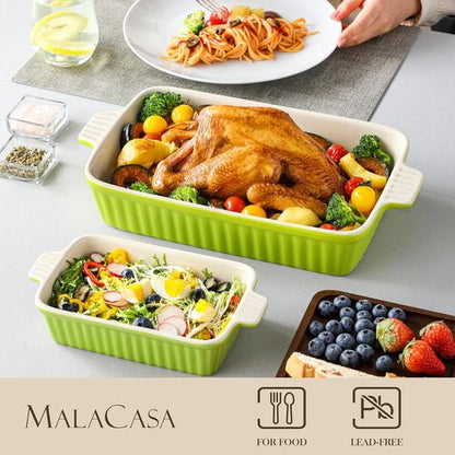 MALACASA Bakeware Set - 4-Piece Porcelain Baking Pans for Oven | Green Casserole Dishes (9.4"-14.7")