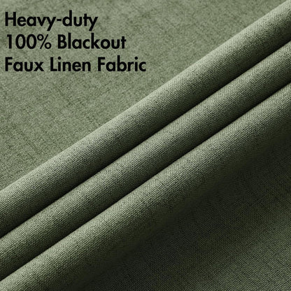 MIULEE Blackout Linen Textured Curtains - Thermal Insulated Olive Green Drapes | 42 x 63 Inch (2 Panels)