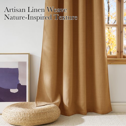 NICETOWN Faux Linen Gold Brown Blackout Curtains 84 inches Long for Living Room - Privacy Panels for Bedroom, Modern Farmhouse Style Easy Care Grommet Top, 2 Panels, W52 by L84
