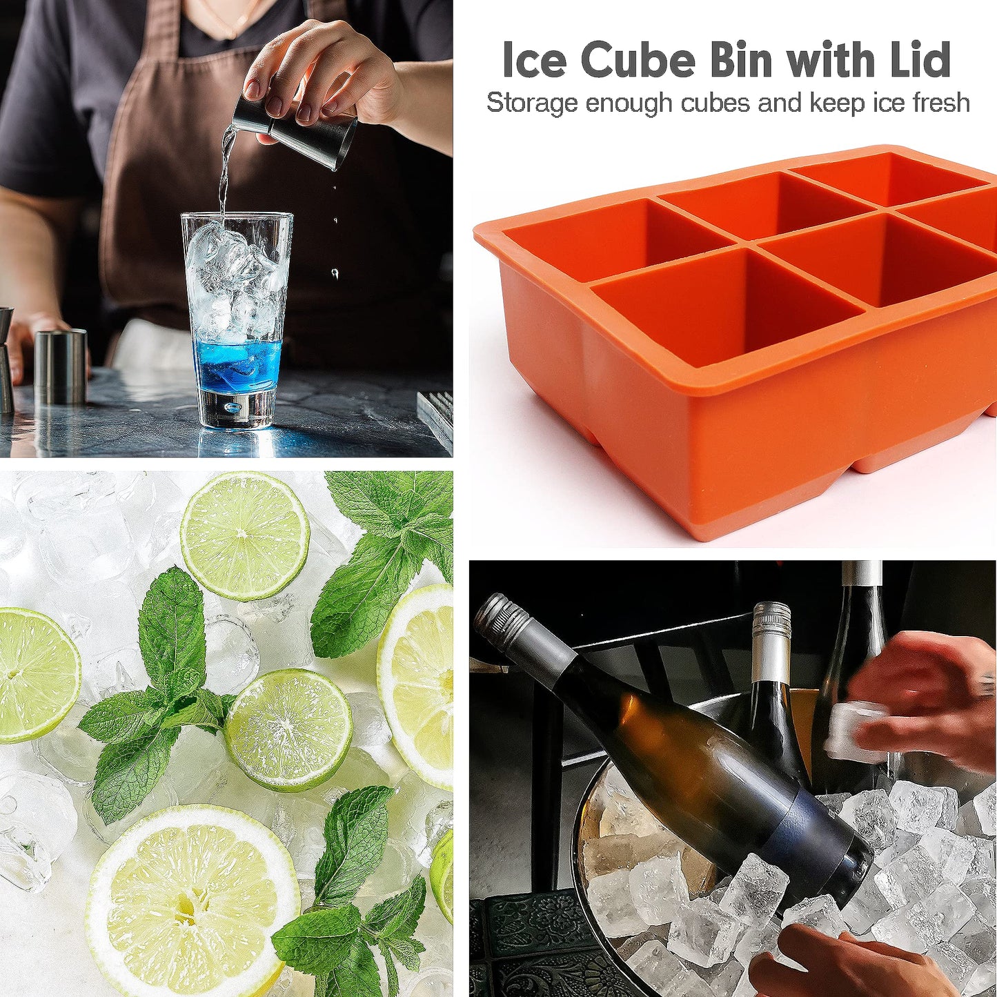 Excnorm Ice Cube Trays 3 Pack - Large Size Silicone Ice Cube Molds with Removable Lids Reusable and BPA Free for Whiskey, Cocktail, Stackable Flexible Ice