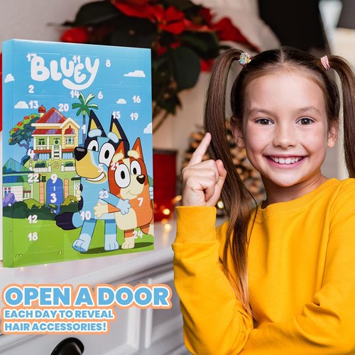 Bluey Hair Accessories Advent Calendar 2025 - 24 Hair Clips, Bows, Scrunchies & Claw Clips for Girls