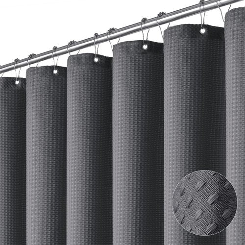 Dynamene Stall Fabric Shower Curtain, 48 inch Wide Waffle Weave Weighted Thick Cloth Shower Curtain for Bathroom, Neutral Heavy Duty Hotel Spa Luxury Bath Curtain Set, 8 Hooks, 48x72, Charcoal Grey