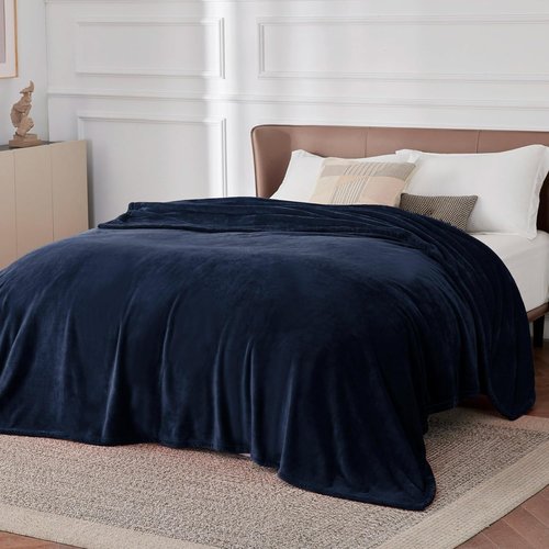 Bedsure GentleSoft Navy Fleece Blanket - Cozy Lightweight Plush Microfiber, Queen Size 90x90 Inches
